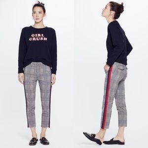 MOTHEr The Shaker Prep Fray plaid ankle pants with side stripes